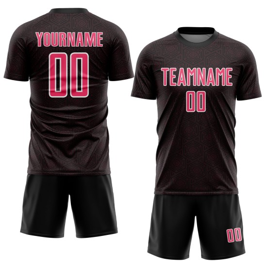 Soccer Neon Sublimation Shape Black Geometric Jersey Sports Custom Uniform Pink-White