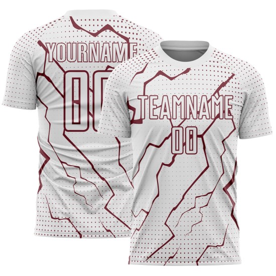 Sublimation Uniform Custom Sports Lightning White Soccer Jersey Burgundy